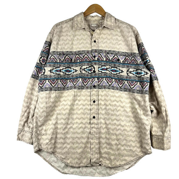 Vintage Western Plains Trading Men's XL Long Sleeve Aztec Cowboy Button Up Shirt - Picture 1 of 8